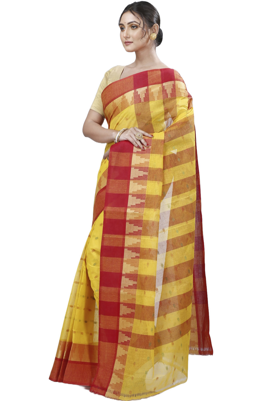 Yellow Pure Cotton Jamuna Tant Saree (1314)